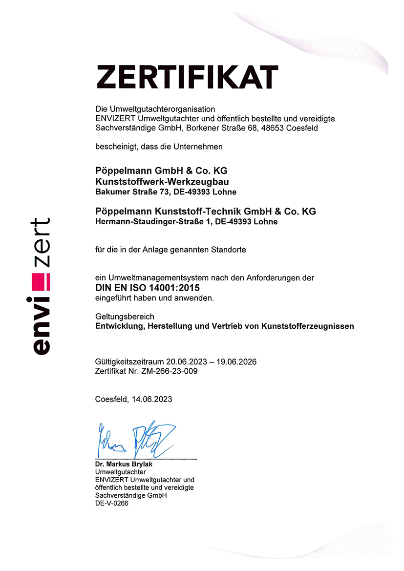 Zertifikat, DIN EN ISO 14001:2015,