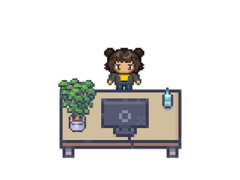 Eine Person sitzt am Schreibtisch und spielt das Pöppelmann-Game.